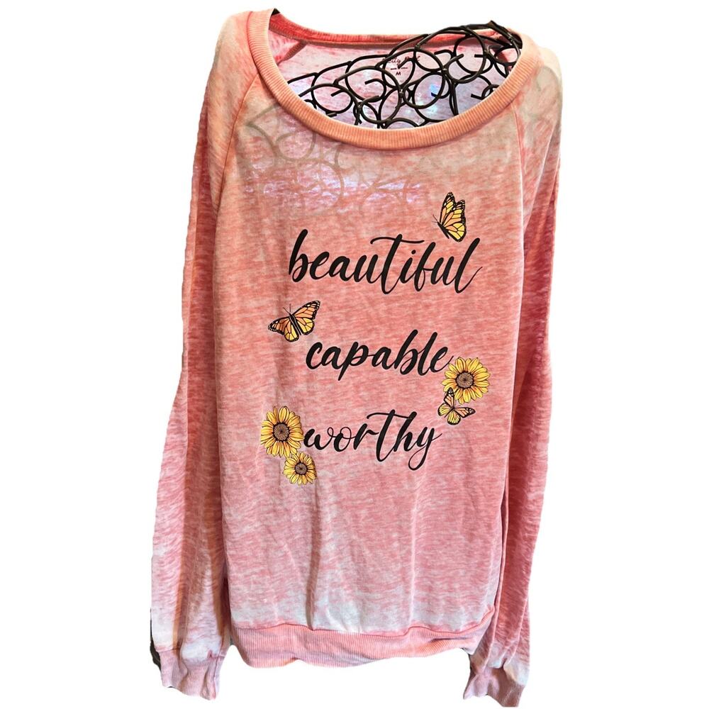Pretty Rebel Medium Pink Lightweight Sweatshirt Beautiful Capable Worthy Flowers